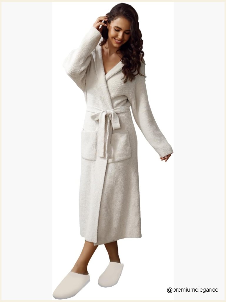 Ultra Soft Plush Robe With Pockets, Calf-Length Fluffy Loungewear Wrap
